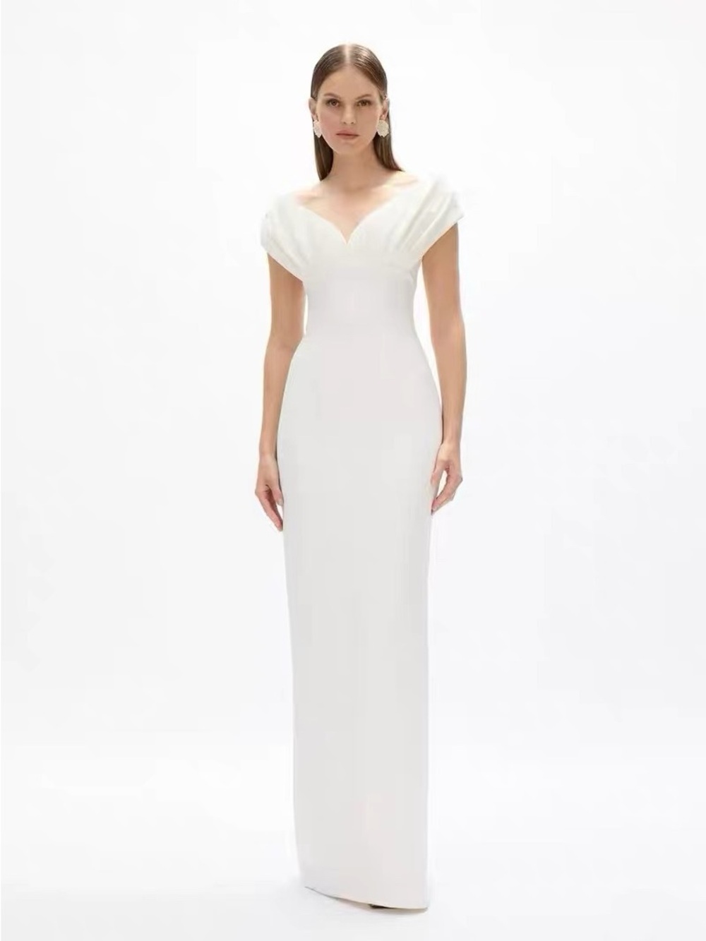 Rachel Gilbert White Myra Plunge Column Maxi Gown AU10/US6 NWOT
